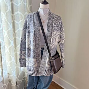 GAP Sweater Women Oversize XS Chunky Cable Knit Cardigan Blue White Snow NWTO